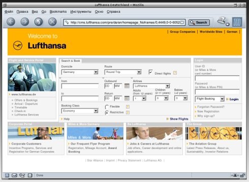 Сайт Lufthansa - результат работы Linux
